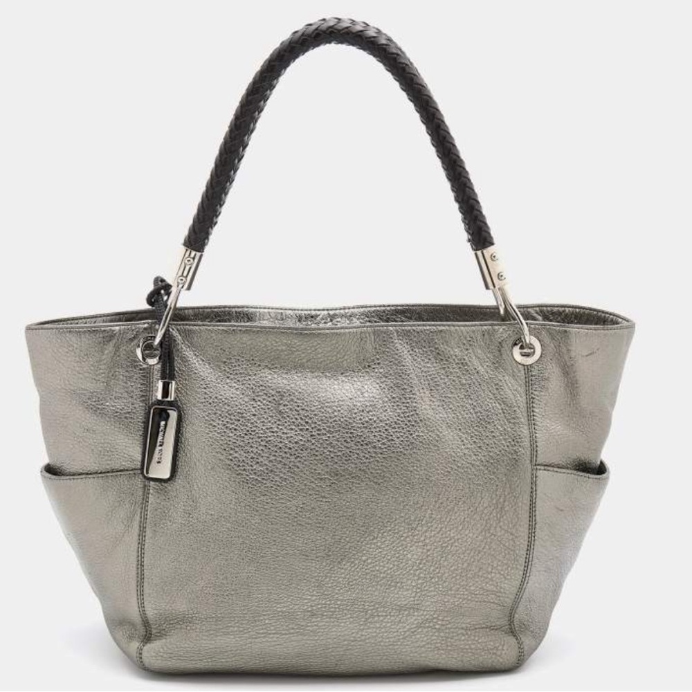 Michael Kors Metallic Silver/Black Leather Skorpios Tote